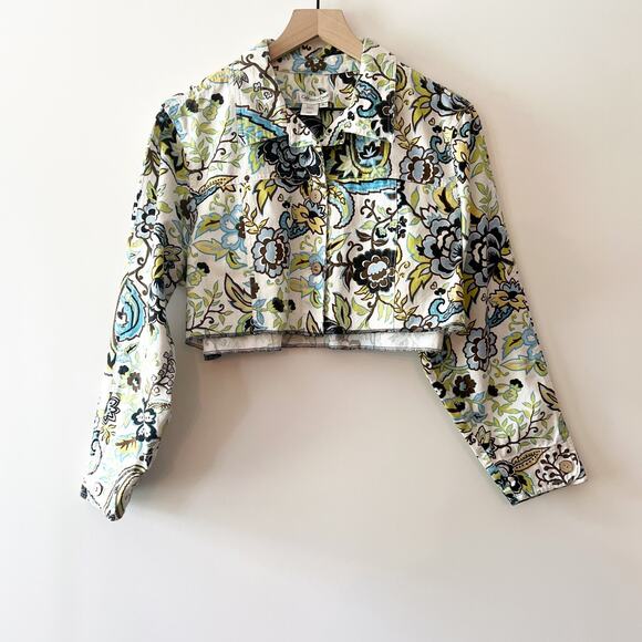 90s Vintage Coldwater Creek Cropped Reworked Floral Button Down Jacket PL - Picture 1 of 4